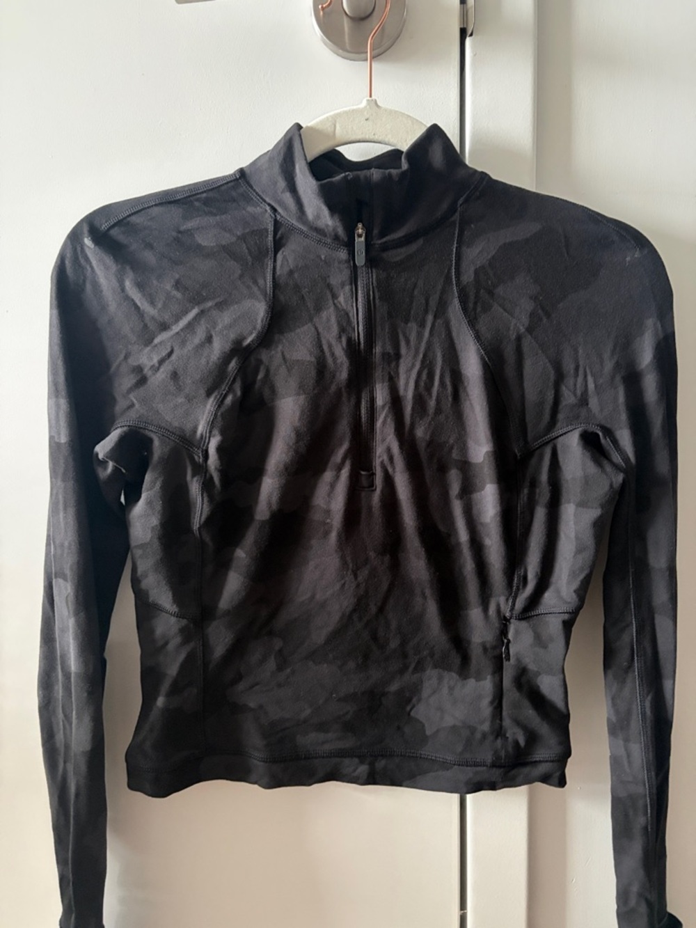 lululemon athletica Black Camo Long Sleeve Crop Half-Zip Top